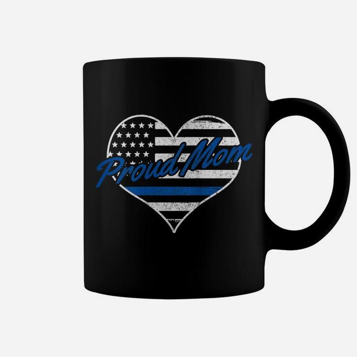 Womens Proud Police Mom Thin Blue Line American Flag Patriotic Coffee Mug
