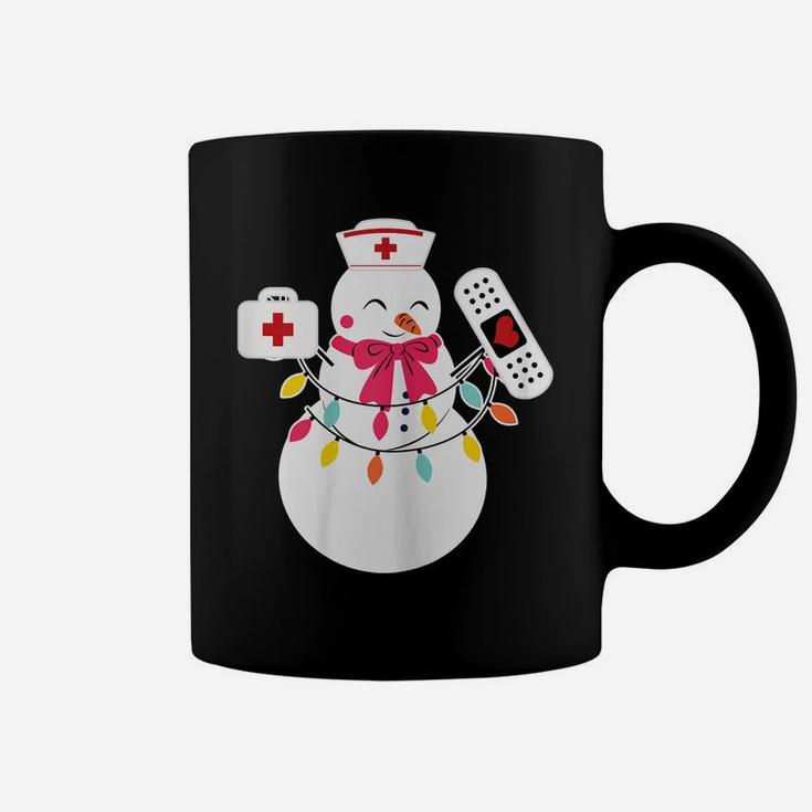 Womens Snowman Nurse Christmas With Nurse's Hat Funny Outfit Design Coffee Mug