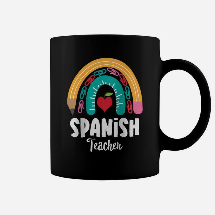 Womens Spanish Teacher, Funny Boho Rainbow For Teachers Raglan Baseball Tee Coffee Mug