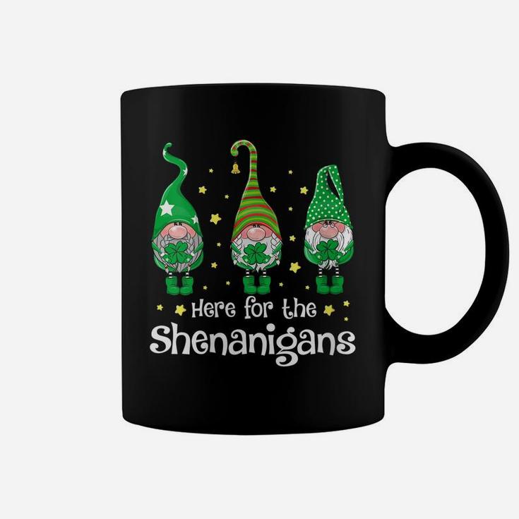 Womens St Patricks Day Here For The Shenanigans Gnome Shamrock Gift Coffee Mug