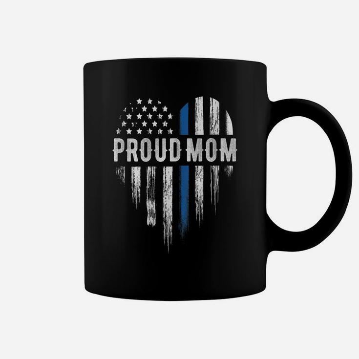 Womens Thin Blue Line Heart Proud Mom Police Coffee Mug