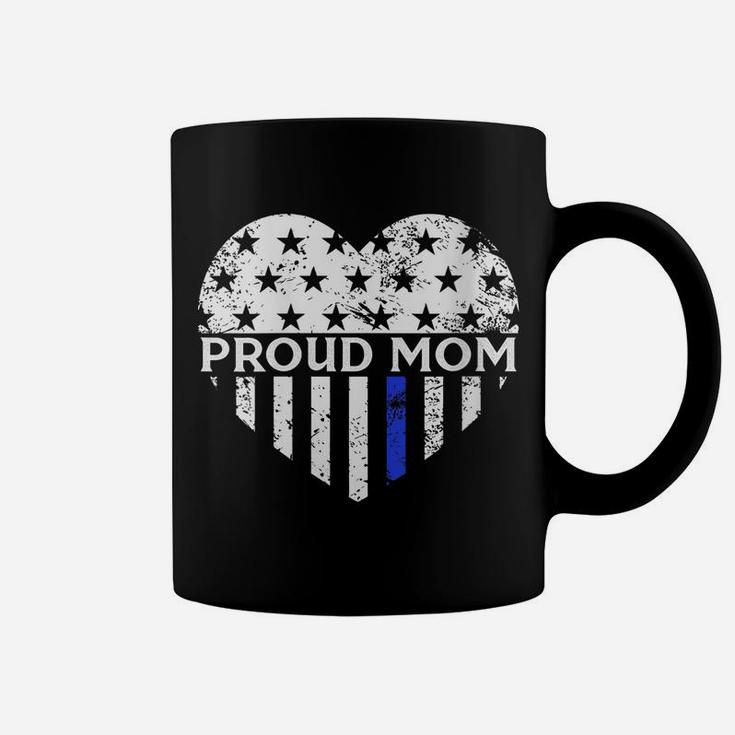 Womens Thin Blue Line Heart Proud Police Mom Pro Law Enforcement Coffee Mug