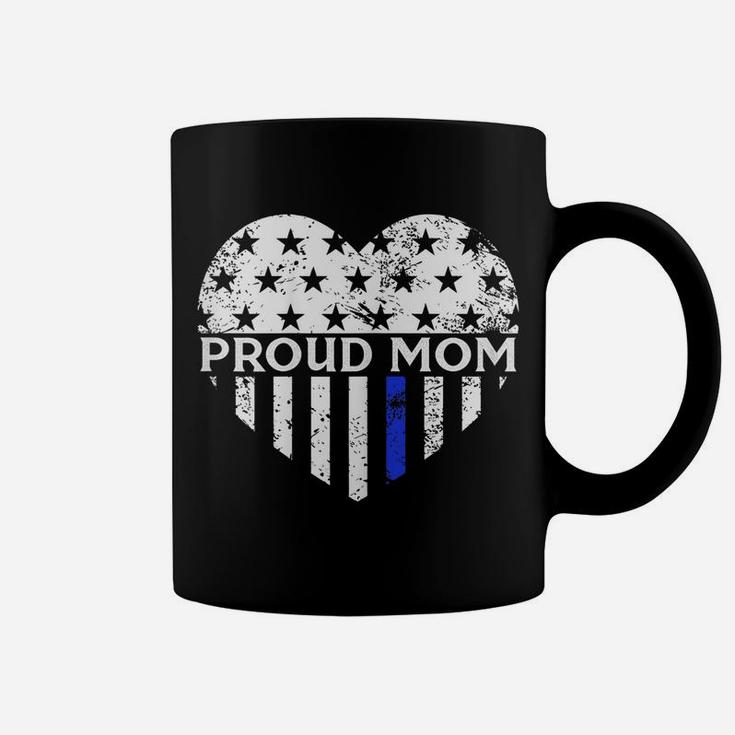 Womens Thin Blue Line Heart Proud Police Mom Pro Law Enforcement Coffee Mug