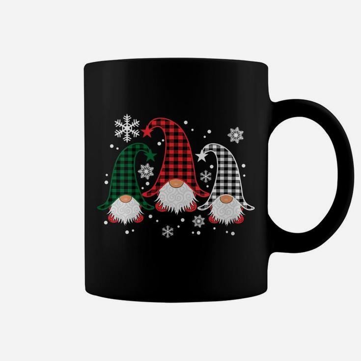 Womens Three Gnomes Buffalo Plaid Christmas Snowflakes Gift Coffee Mug