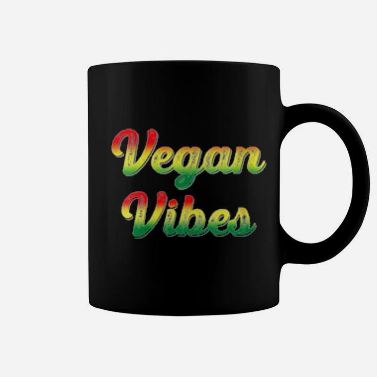 Womens Vegan Vibes Rasta Colors Retro Distressed Vegan Coffee Mug