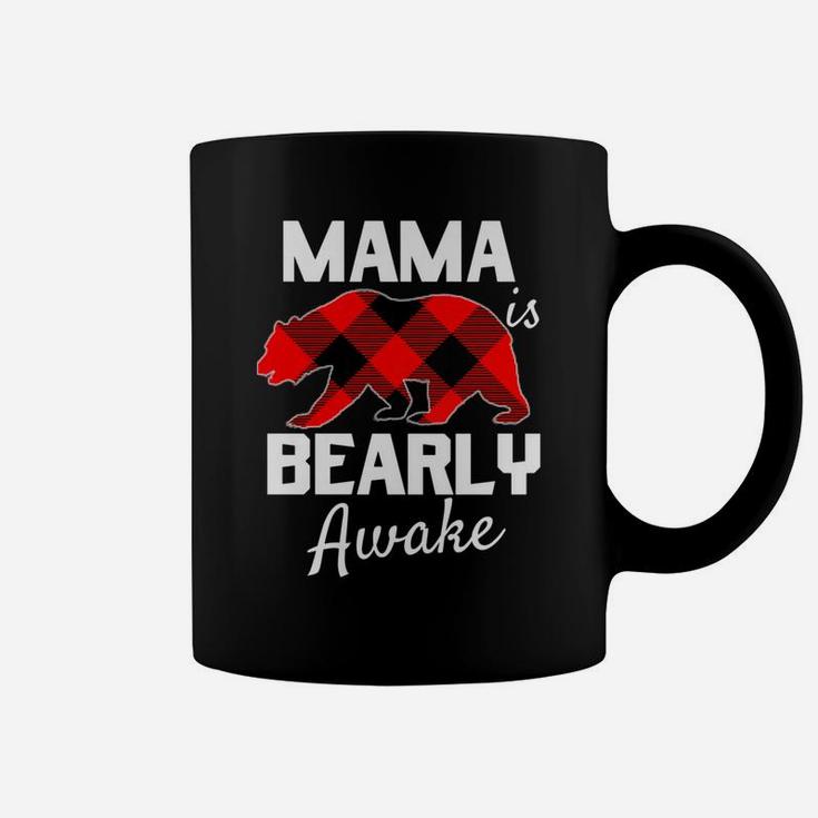 Womens Women Mama Bear Christmas Plaid Red Black Mom Pajamas Pjs Coffee Mug