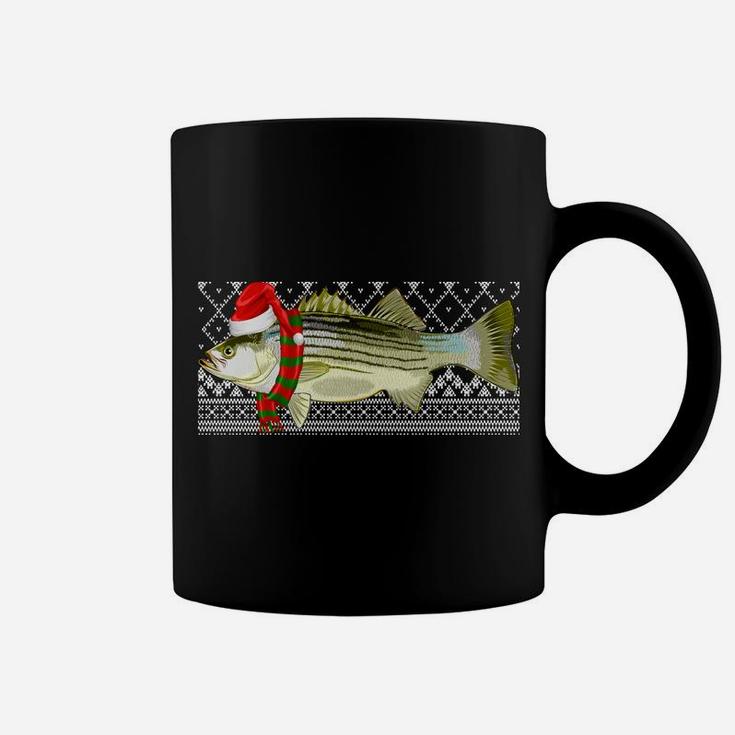 Xmas Fish Santa Hat Striped Bass Ugly Christmas Sweatshirt Coffee Mug