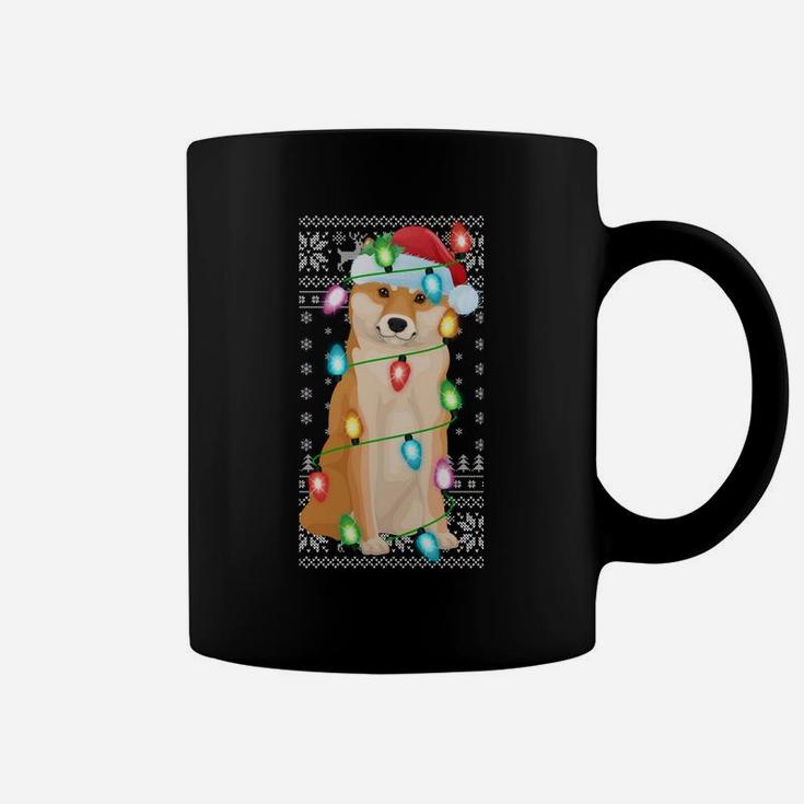 Xmas Lighting Santa Hat Ugly Shiba Inu Christmas Sweatshirt Coffee Mug