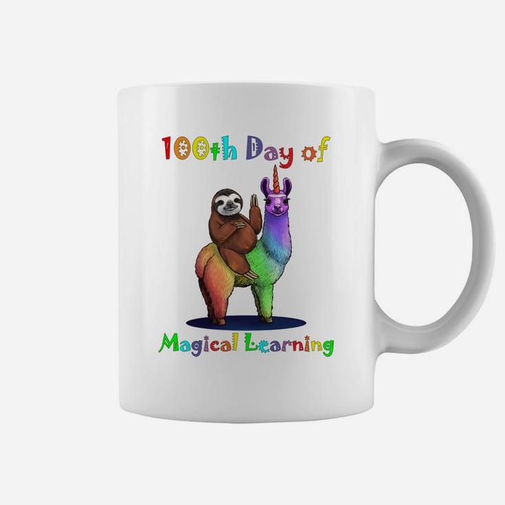 100Th Day Of School Sloth And Llama Unicorn Kid And Teacher Coffee Mug
