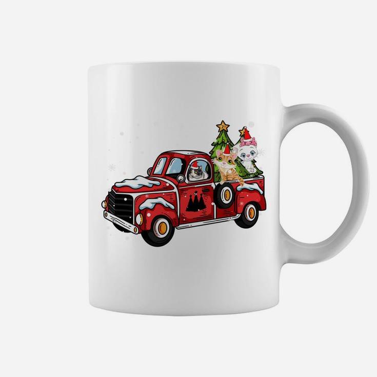 3 Cats Ride Red Truck Pick Up Christmas Tree Vintage Retro Sweatshirt Coffee Mug
