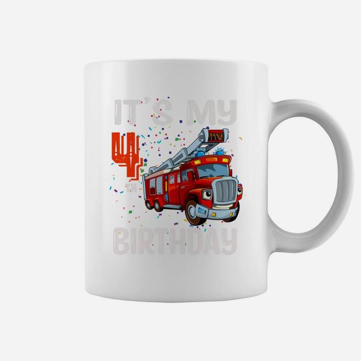 4 Year Old Gifts Kids Boys Fire Truck 4Th Birthday Coffee Mug
