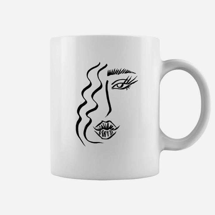 Abstract Line Art Drawing Sketch Portrait Face Eye Lips Hair Coffee Mug