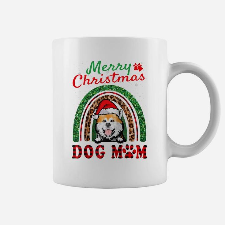 Akita Inu Santa Dog Mom Boho Rainbow Funny Christmas Raglan Baseball Tee Coffee Mug