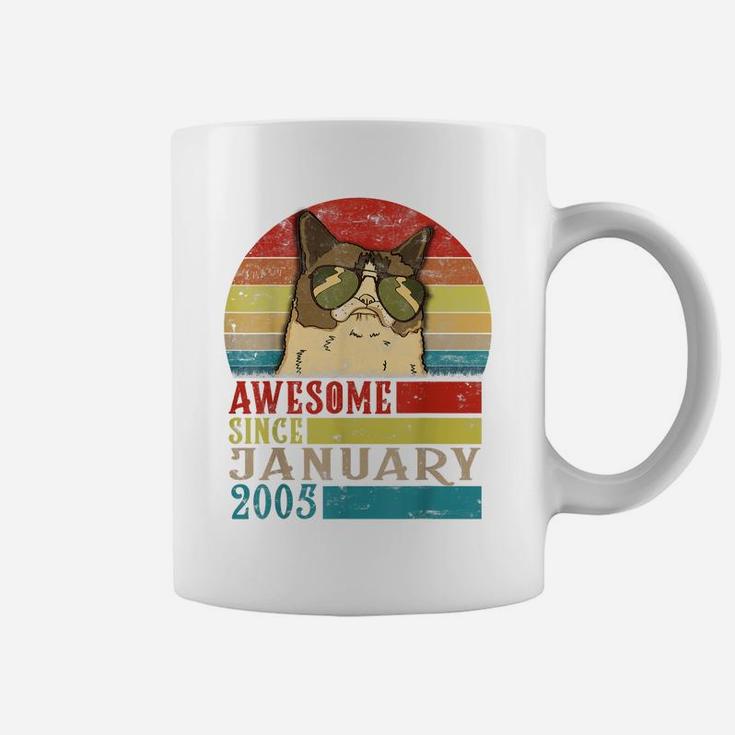 Awesome Since January 2005 15Th Birthday Gift For Cat Lovers Coffee Mug