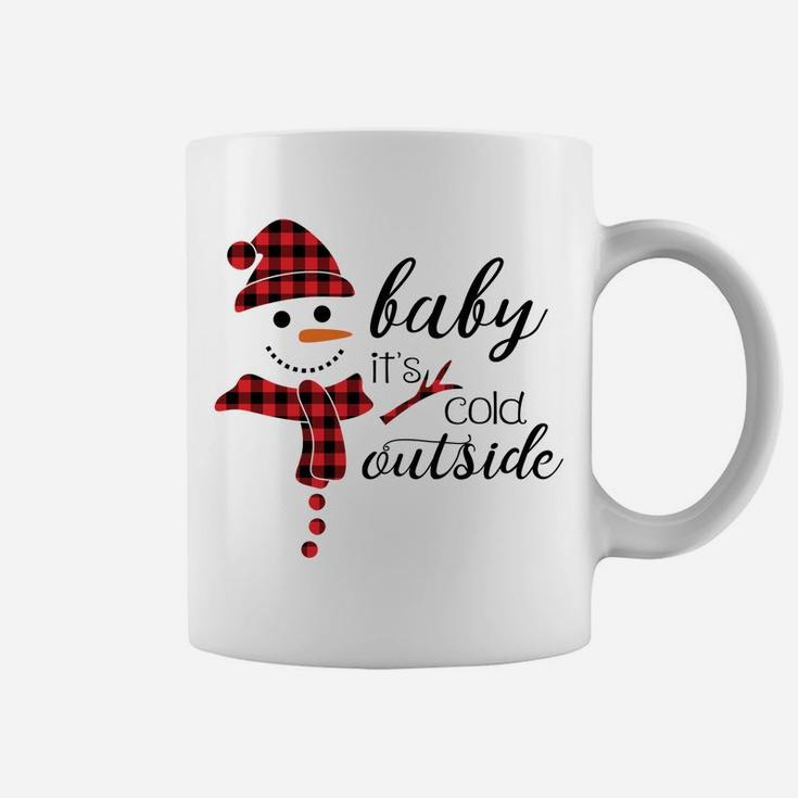 Baby It's Cold Outside Cute Christmas Snowman Buffalo Plaid Coffee Mug