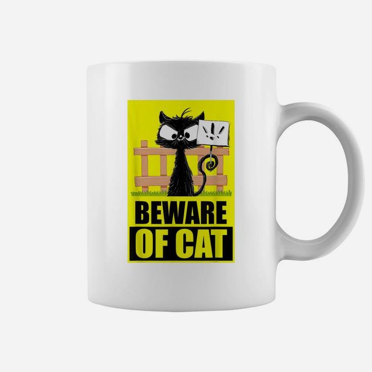 "Beware Of Cat" | Funny Saying | Angry Cat | Funny Black Cat Coffee Mug