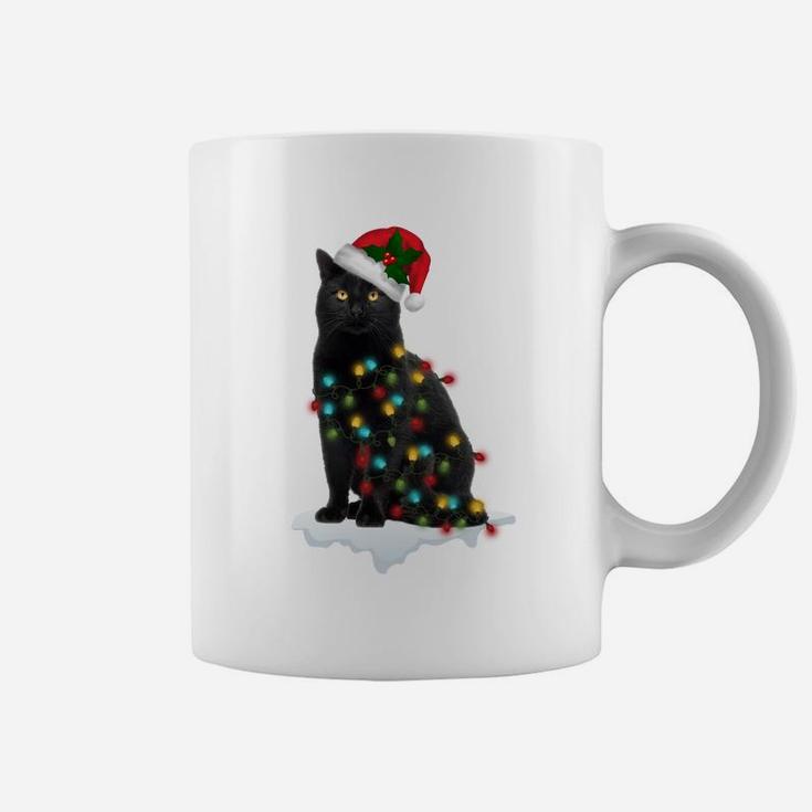 Black Cat Christmas Tree Deco Lights Funny Xmas Cat Gift Sweatshirt Coffee Mug
