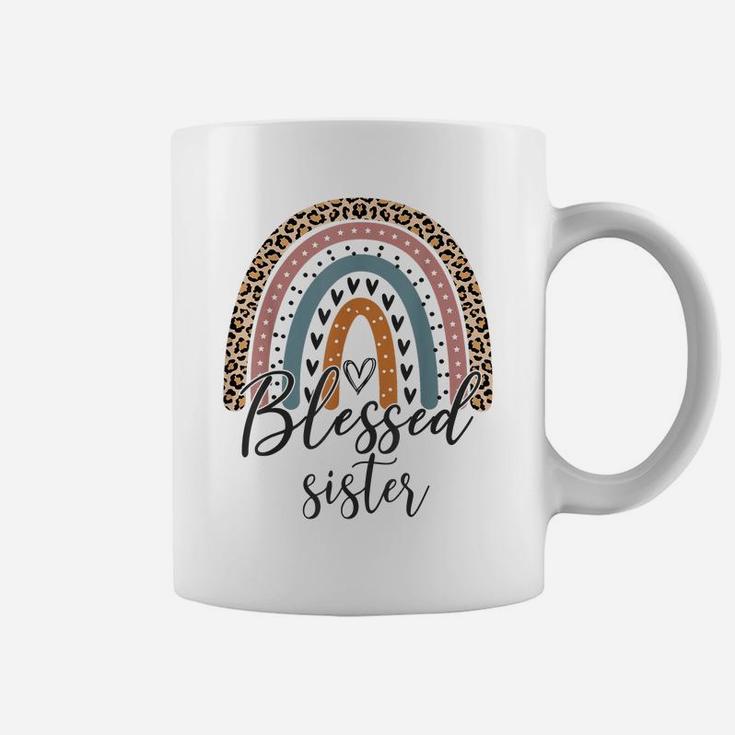 Blessed Sister Funny Leopard Boho Cute Rainbow Coffee Mug