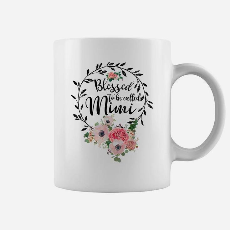 Blessed To Be Called Mimi Women Flower Decor Grandma Coffee Mug