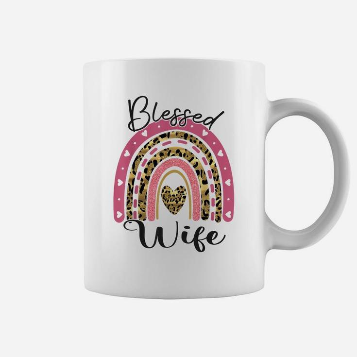 Blessed Wife Funny Leopard Boho Rainbow Wife Life Coffee Mug