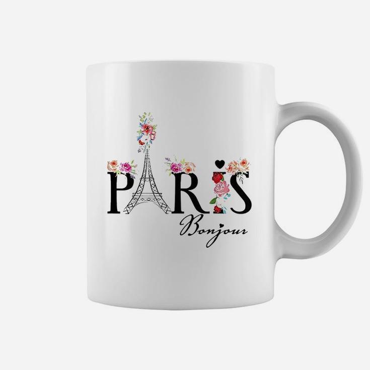 Bonjour Paris With Flowers Coffee Mug