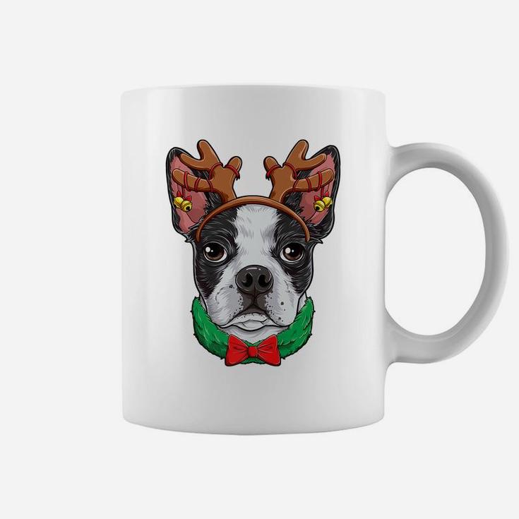Boston Terrier Christmas Reindeer Antlers Xmas Girls Dog Coffee Mug