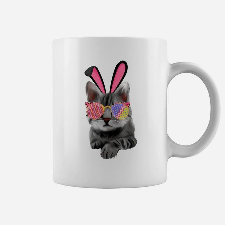 Bunny Cat With Glasses Eggs For Easter Day Cat Kitty Lovers Coffee Mug