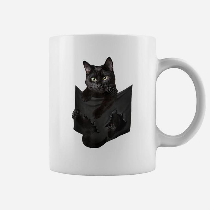 Cat Lovers Gifts Black Cat In Pocket Funny Kitten Face Coffee Mug