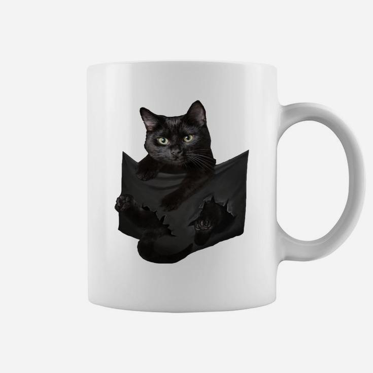 Cat Lovers Gifts Black Cat In Pocket Funny Kitten Face Coffee Mug