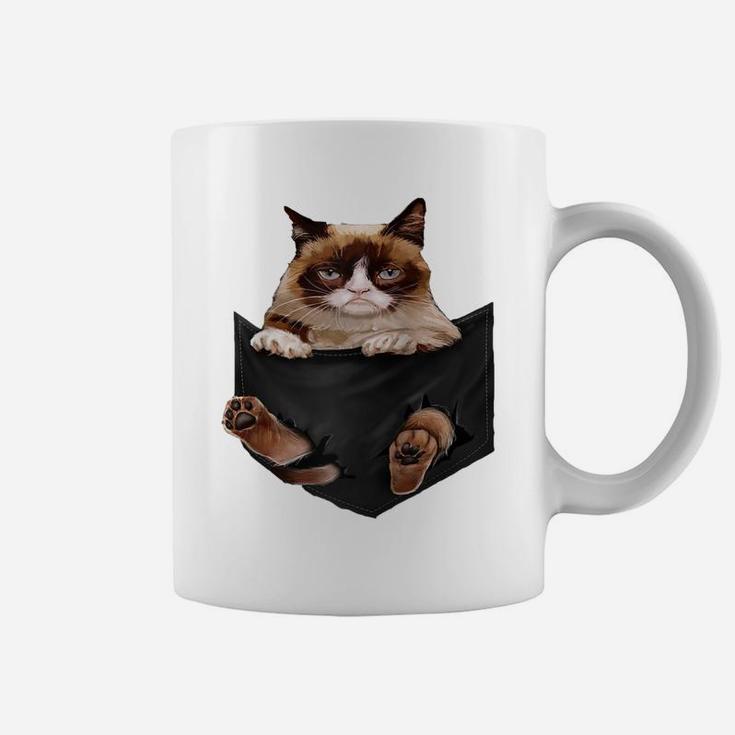 Cat Lovers Gifts Grumpy In Pocket Funny Kitten Face Raglan Baseball Tee Coffee Mug