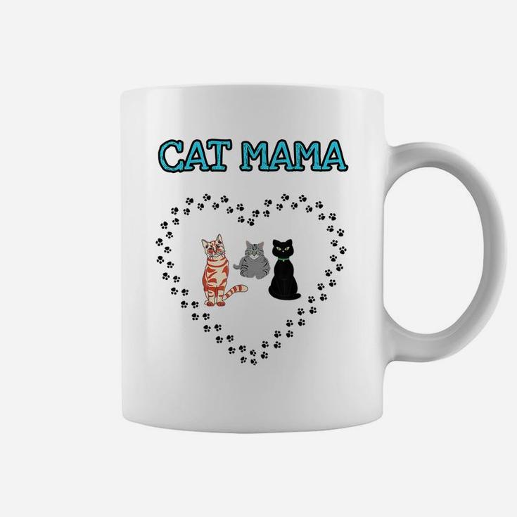Cat Mama Heart Three Cats Lovers Girls Womens Novelty Gift Coffee Mug