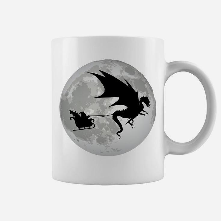 Christmas Santa Claus Flying Past The Moon W Dragon Design Sweatshirt Coffee Mug