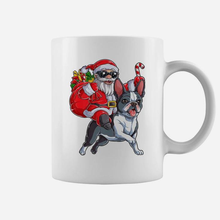 Christmas Santa Claus Riding Boston Terrier Xmas Boys Dog Coffee Mug