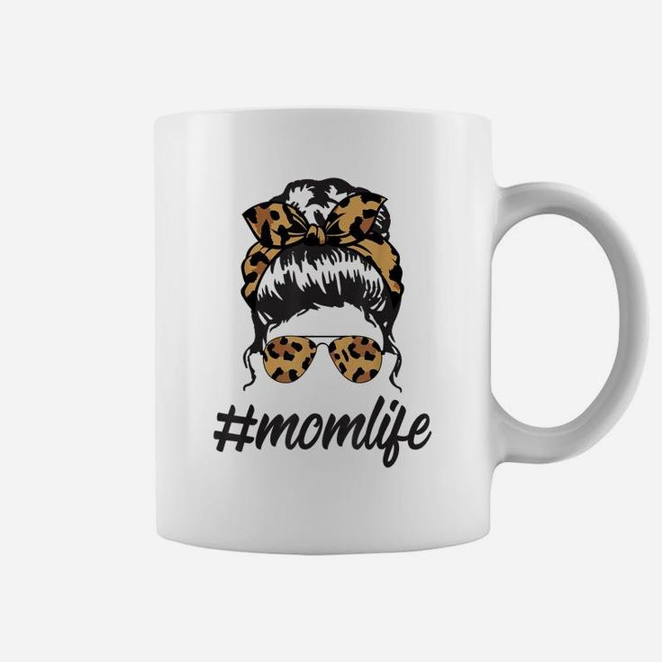 Classy Mom Life With Leopard Pattern Shades & Cool Messy Bun Coffee Mug