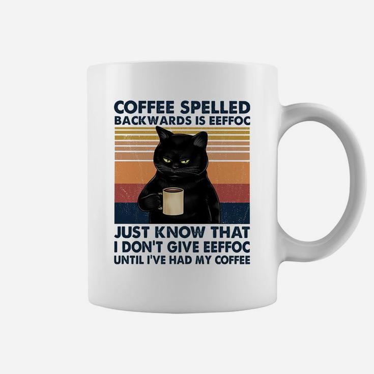 Coffee Spelled Backwards Is Eeffoc Cat Drinking Vintage Sweatshirt Coffee Mug