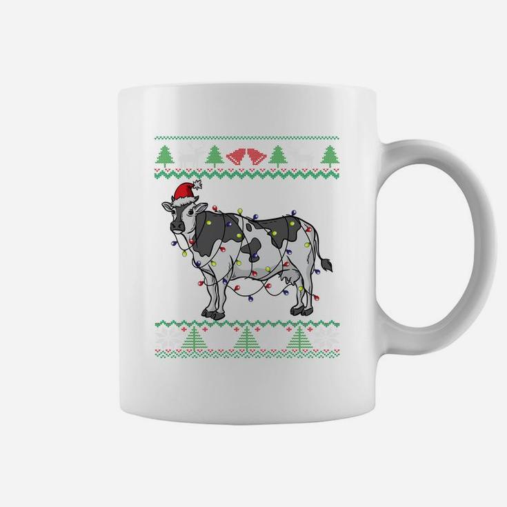 Cow Santa Claus & Lights Funny Dairy Farmer Ugly Christmas Sweatshirt Coffee Mug