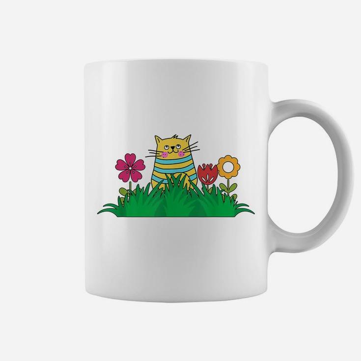 Cute Cat With Flowers Tee, Spring Flower Coffee Mug