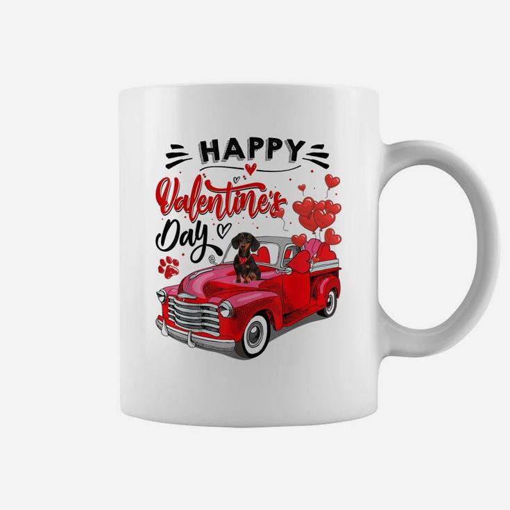 Cute Dachshund Dog Red Truck Happy Valentine's Day Valentine Coffee Mug