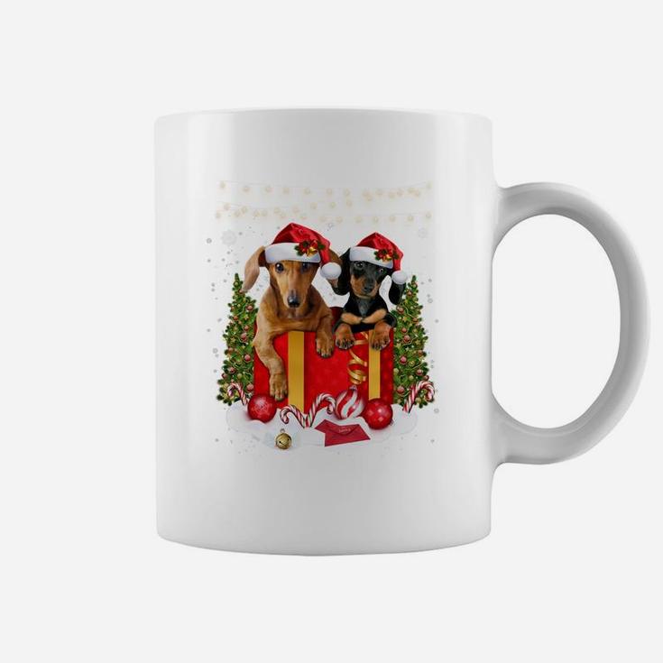 Cute Dachshund In Gift Box Lights Christmas Xmas Doxie Dog Sweatshirt Coffee Mug