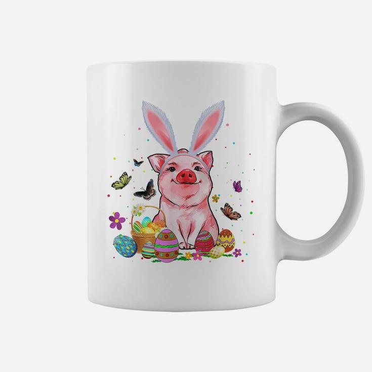 Cute Pig Bunny Egg Hunting Colorful Egg Happy Easter Day Coffee Mug