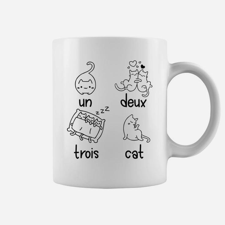 Cute Un Deux Trois Cat Loving French 1-2-3-4 Counting Kitty Raglan Baseball Tee Coffee Mug
