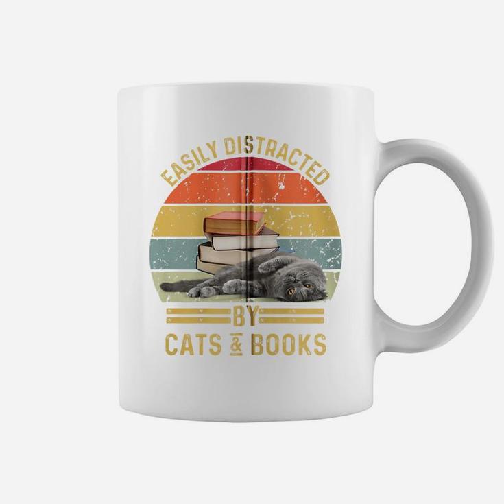 Easily Distracted By Cats And Books Funny Cat And Book Lover Zip Hoodie Coffee Mug