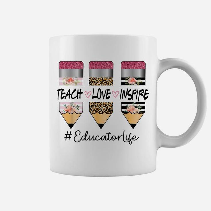 Educator Life Teach Inspire Love Three Crayon Leopard Flower Coffee Mug