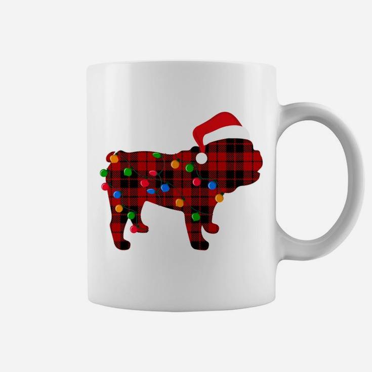 English Bulldog Red Plaid Pajama Dog Christmas Light Sweatshirt Coffee Mug