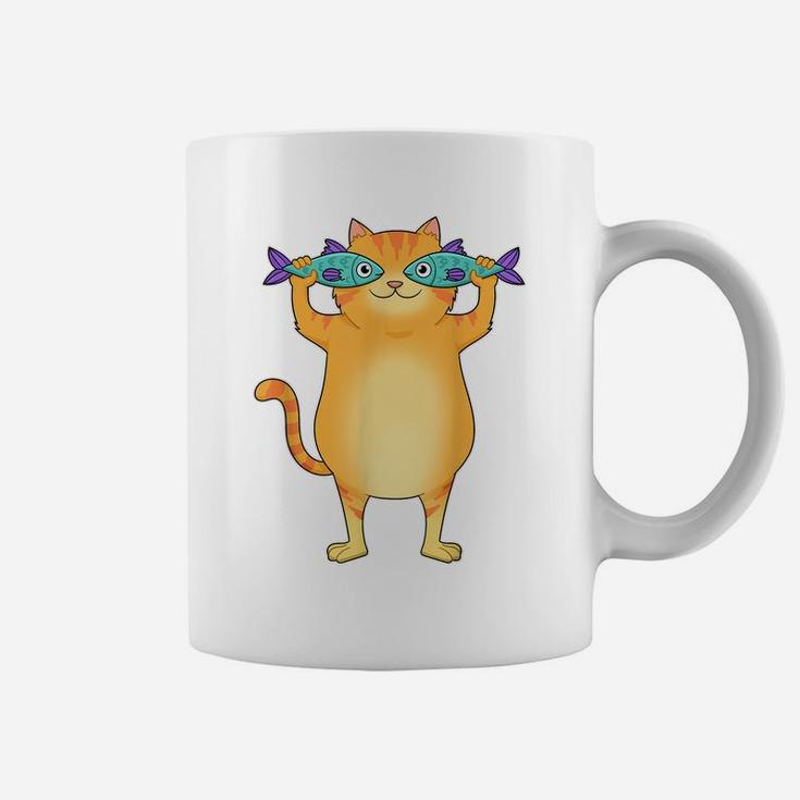 Fat Cat Catching Fish Fishy Eyes Pet Kitty Lovers Cute Coffee Mug