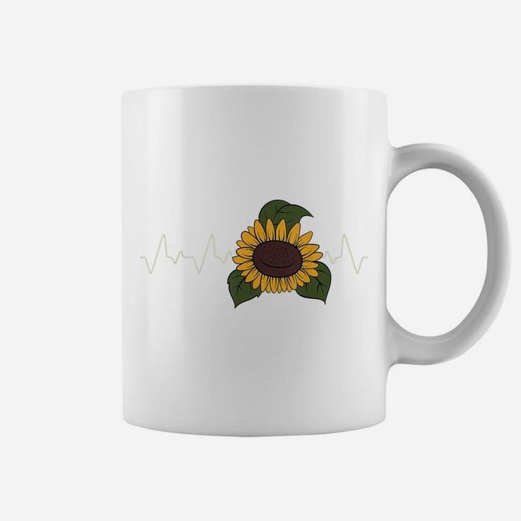 Floral Yellow Flower Blossom Florist Heartbeat Sunflower Coffee Mug