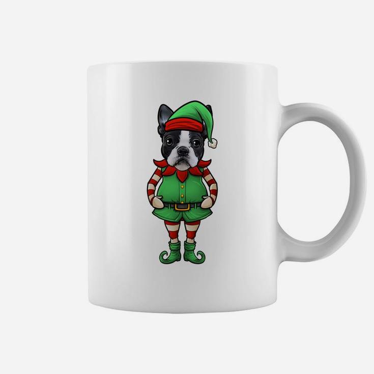 Funny Christmas Elf Boston Terrier Dog Sweatshirt Coffee Mug