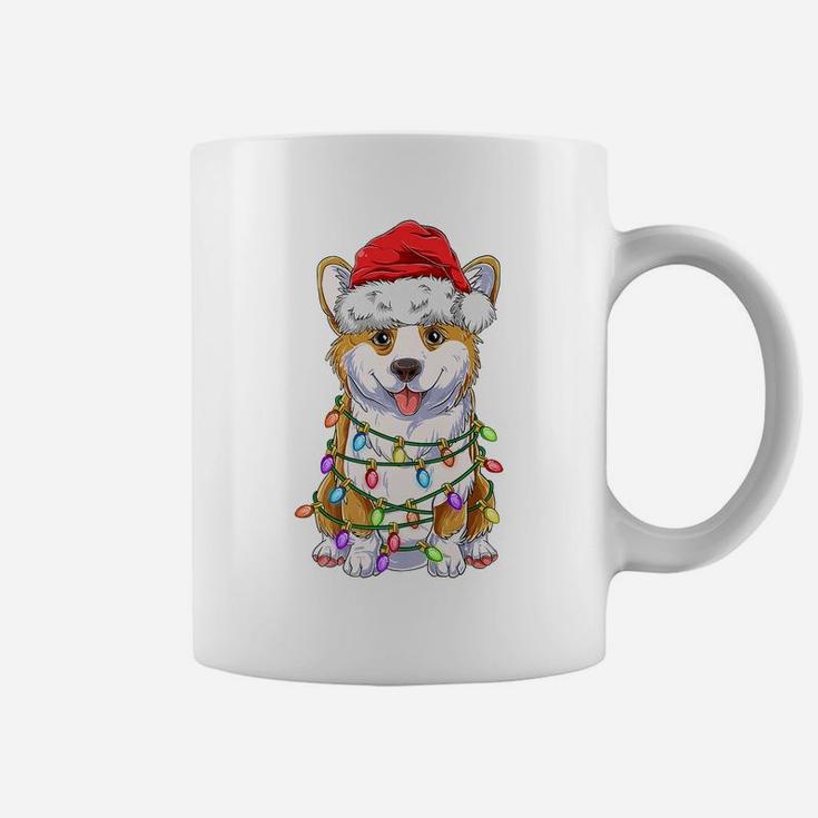 Funny Corgi Christmas Tree Lights Gift Santa Hat Dog Lover Coffee Mug