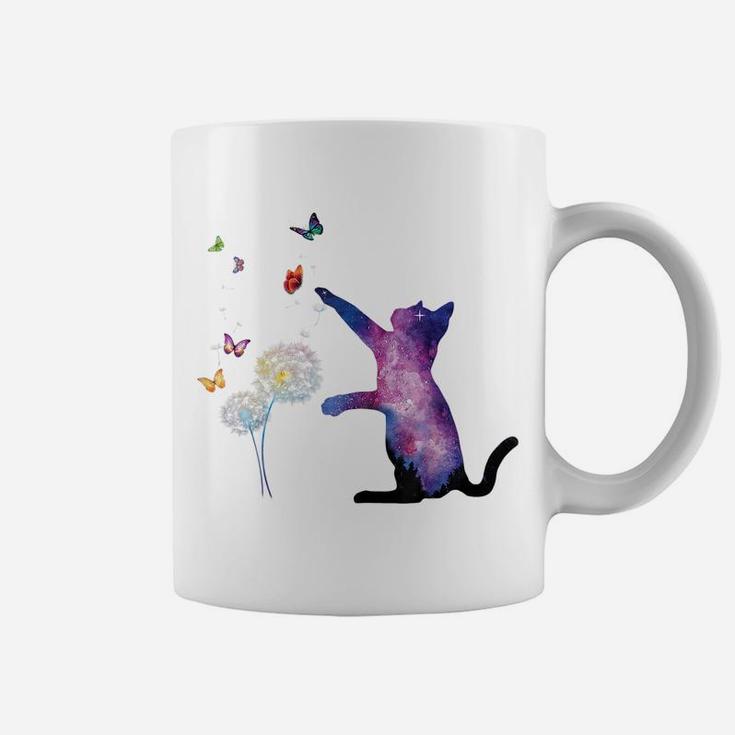 Galaxy Cat Outer Space Butterfly Universe Dandelion Flower Coffee Mug