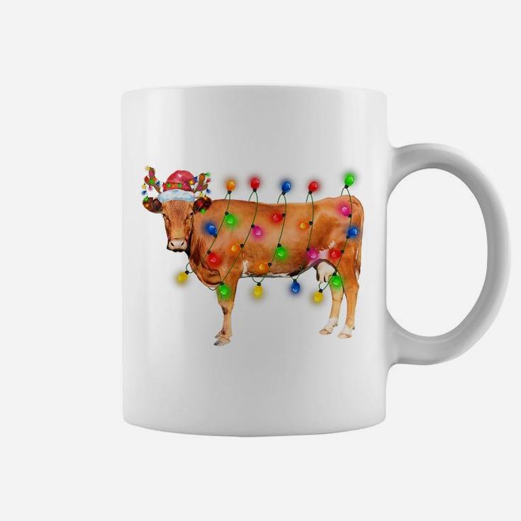 Heifer Cow Christmas Lights Funny Santa Hat Merry Christmas Coffee Mug
